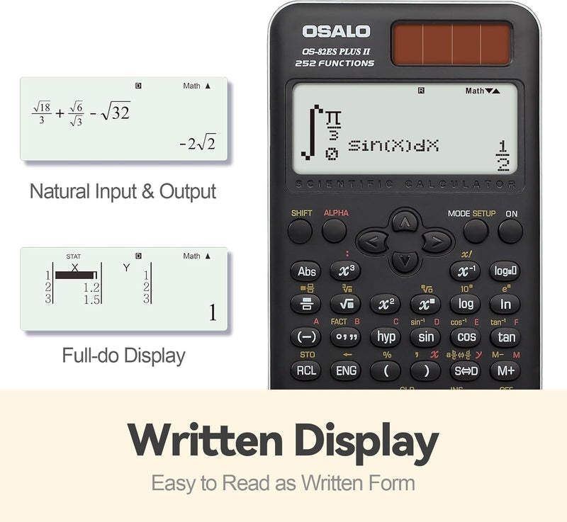 Scientific Calculator 252 Functions 2-line Display Solar Battery Powered for Secondary School (OS 82ES PLUS II) - Image 2