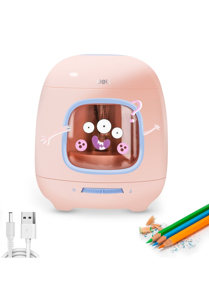 Deli VA13 Electric Pencil Sharpener with 3 Adjustable Tips, 5000+ Sharpening Capacity, Dual Power & Non-Slip Base - Pink - Image 1