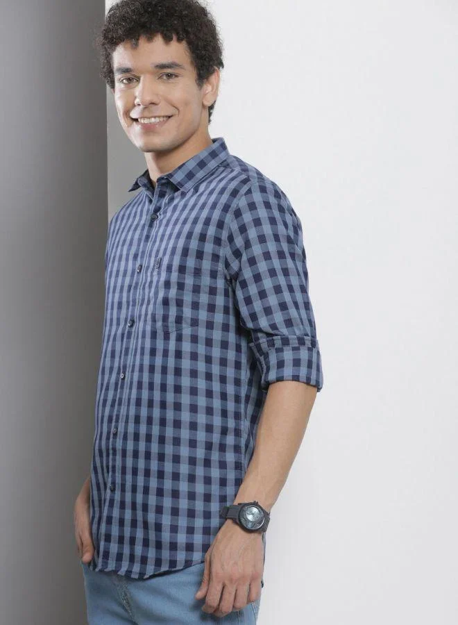 ذا انديان كراج كو Men Regular Fit Checkered Full Sleeves Cutaway Collar Casual Shirt