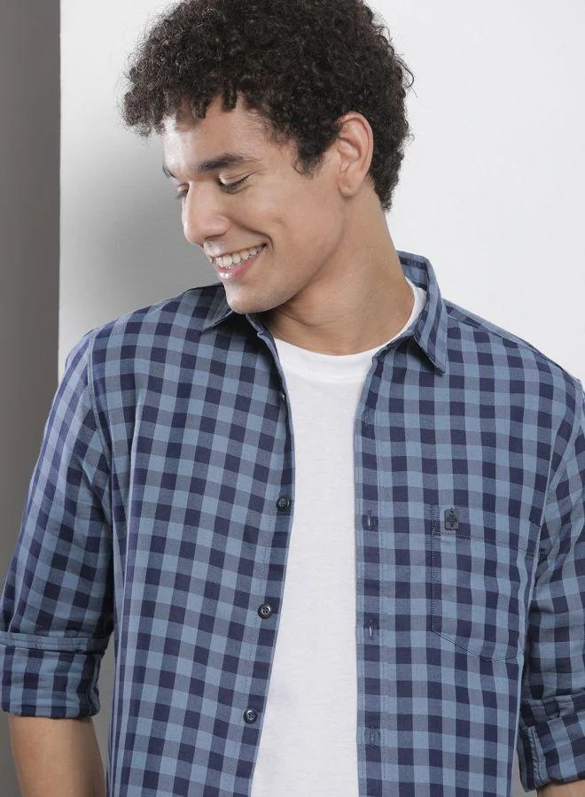 The Indian Garage Co  Men Regular Fit Checkered Full Sleeves Cutaway Collar Casual Shirt for Men | Best Price UAE