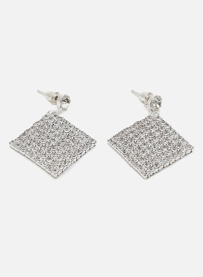 سوهي قرط متدلي من الحجر مصمم مطلي بالفضة