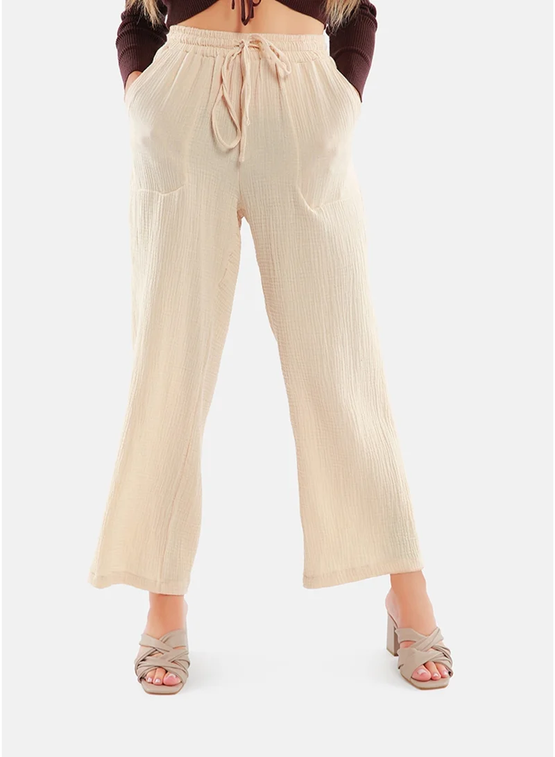 London Rag London Rag Latte Drawstring Casual Lounge Wide Pants