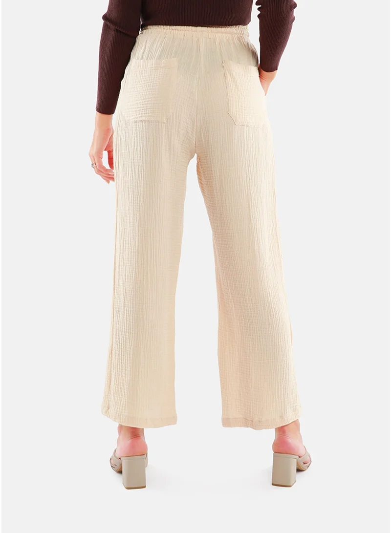 London Rag  London Rag Latte Drawstring Casual Lounge Wide Pants for Women | Best Price UAE