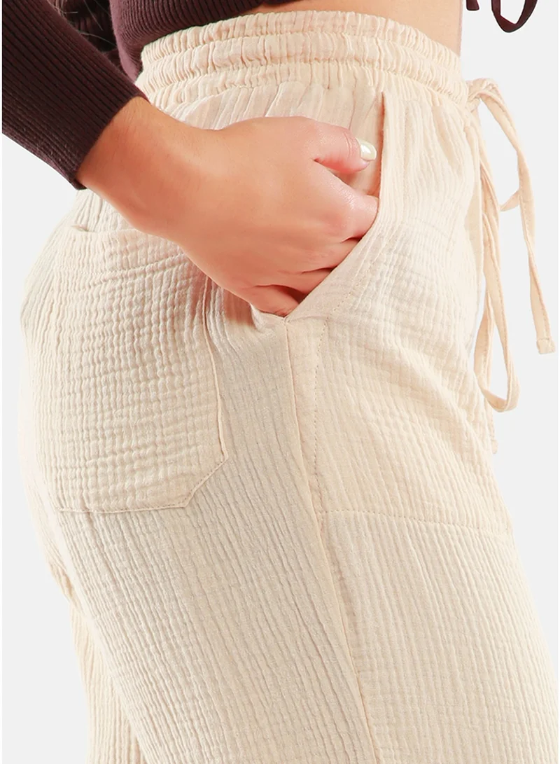 London Rag  London Rag Latte Drawstring Casual Lounge Wide Pants for Women | Best Price UAE
