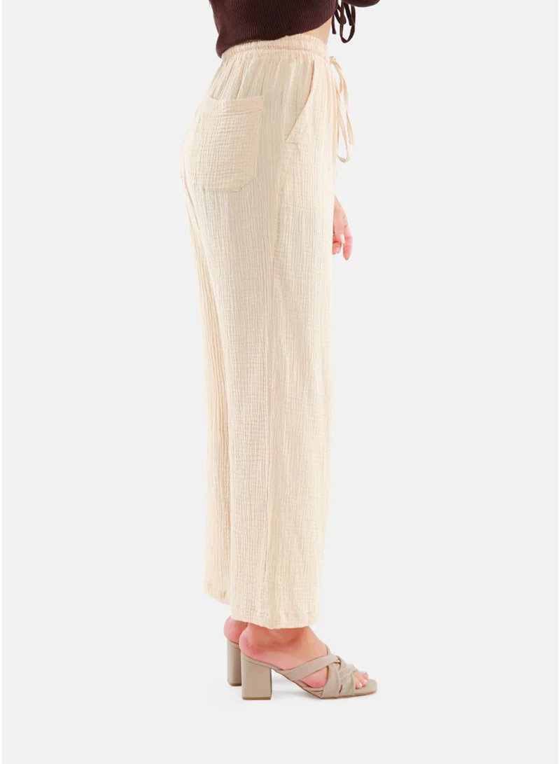 London Rag  London Rag Latte Drawstring Casual Lounge Wide Pants for Women | Best Price UAE