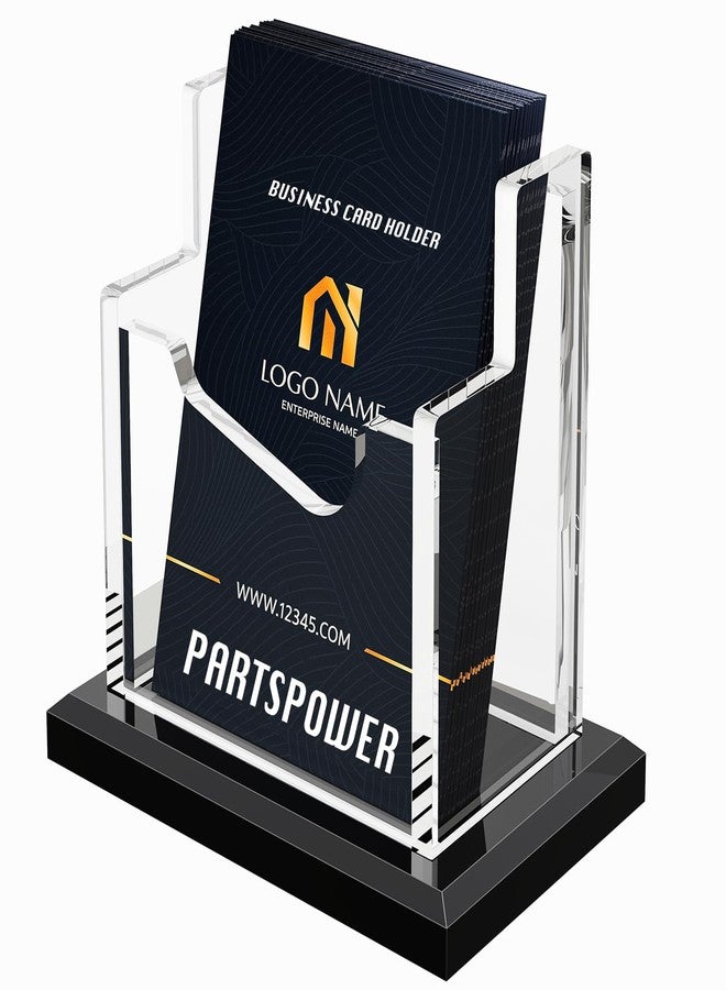 PARTSPOWER Acrylic Business Card Holder for Desk, Vertical Clear Business Name Card Display, Solid Black Acrylic Base, Desktop Accessory Business Name Card Organizers (1-Slot) - Image 1