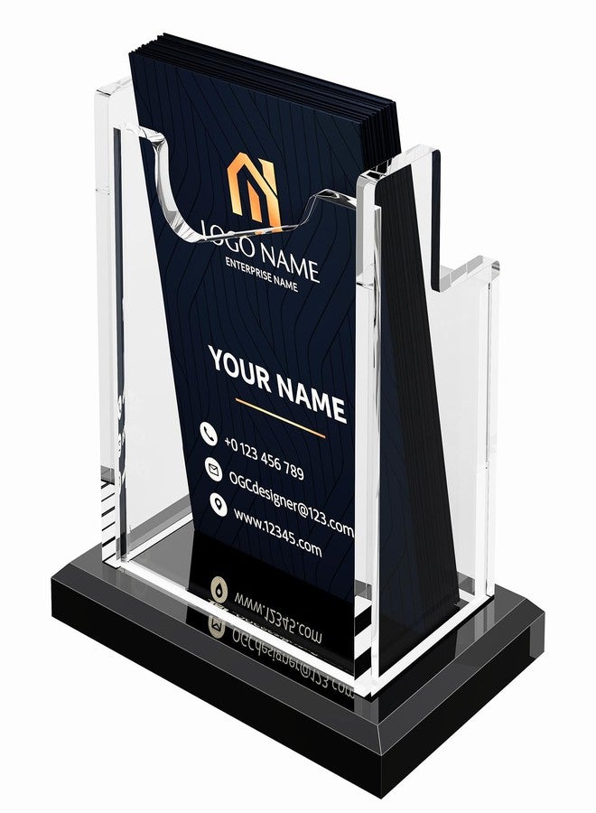 PARTSPOWER Acrylic Business Card Holder for Desk, Vertical Clear Business Name Card Display, Solid Black Acrylic Base, Desktop Accessory Business Name Card Organizers (1-Slot) - Image 2