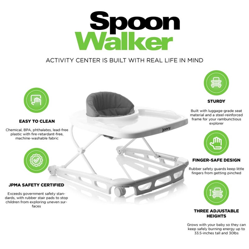 Joovy Spoon Baby Walker & Activity Center Featuring Three Adjustable Heights, Extra-Large Tray, and 30 lb Weight Capacity - JPMA Safety Certified, Blueberry - Image 5