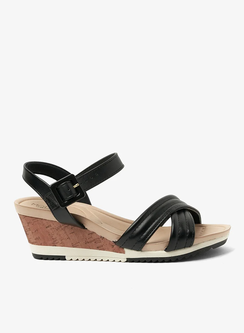 مودار صندل إسفين بكعب متوسط ​​وشريط للكاحل