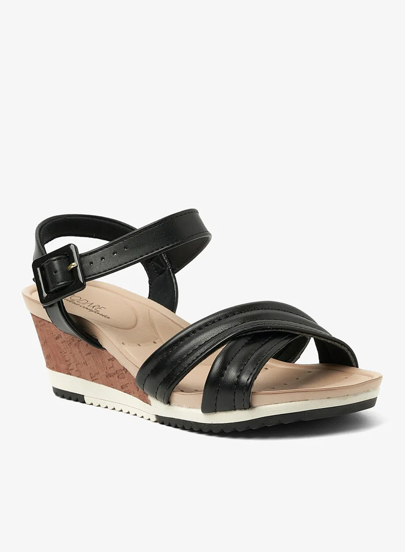 مودار صندل إسفين بكعب متوسط ​​وشريط للكاحل