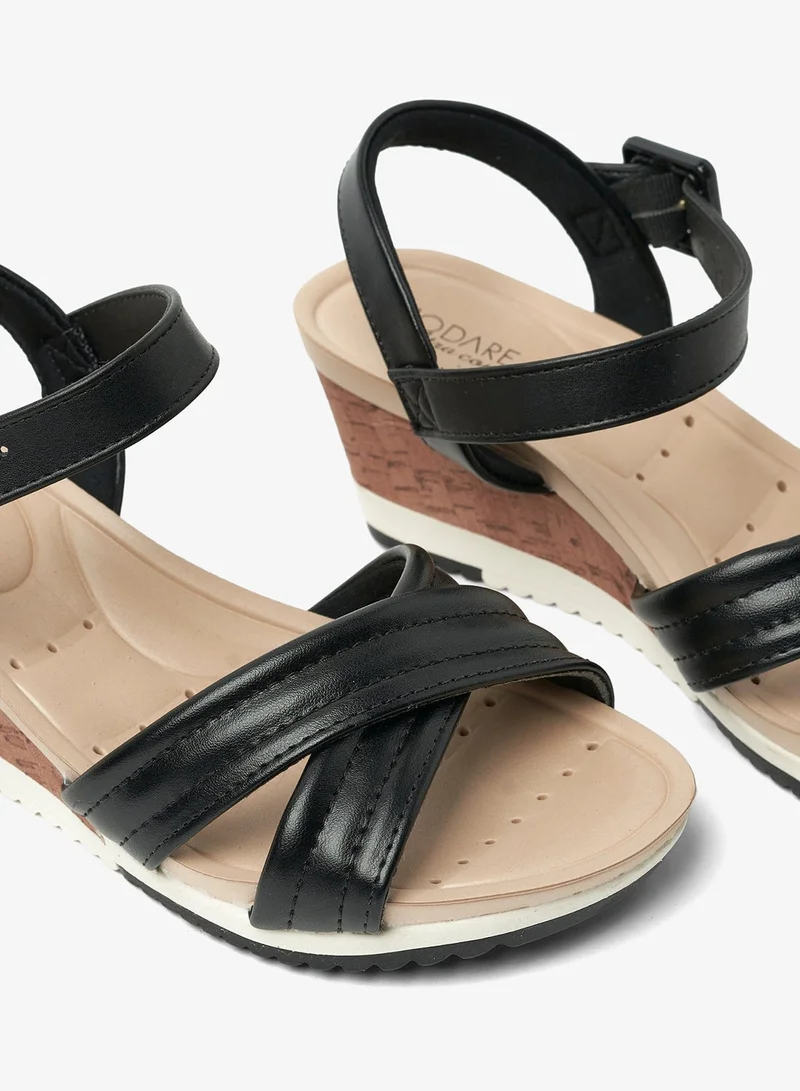 Modare Black Ankle Strap Mid Heel Wedge Sandals for Women | Best Price UAE
