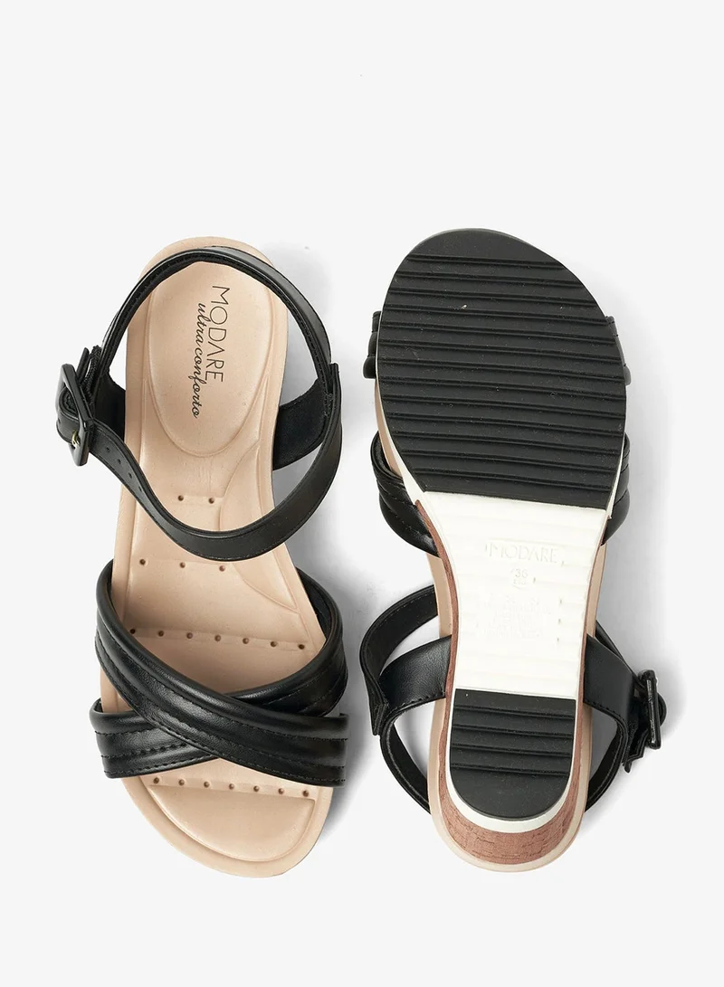 Modare Black Ankle Strap Mid Heel Wedge Sandals for Women | Best Price UAE
