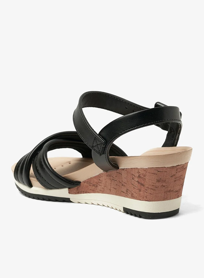 Modare Black Ankle Strap Mid Heel Wedge Sandals for Women | Best Price UAE