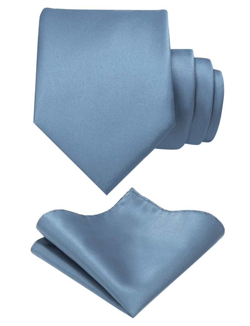 RBOCOTT Dusty Blue Tie and Pocket Square Necktie with Tie Clip Set(8cm-44) - Image 1