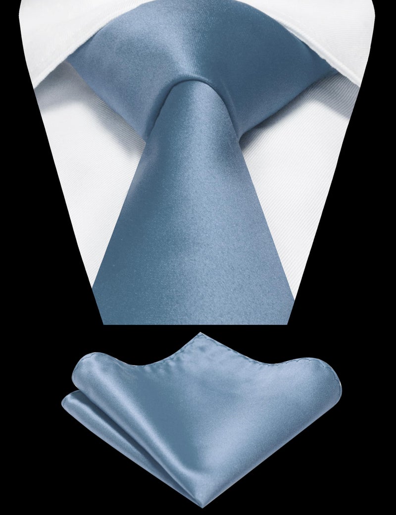 RBOCOTT Dusty Blue Tie and Pocket Square Necktie with Tie Clip Set(8cm-44) - Image 2