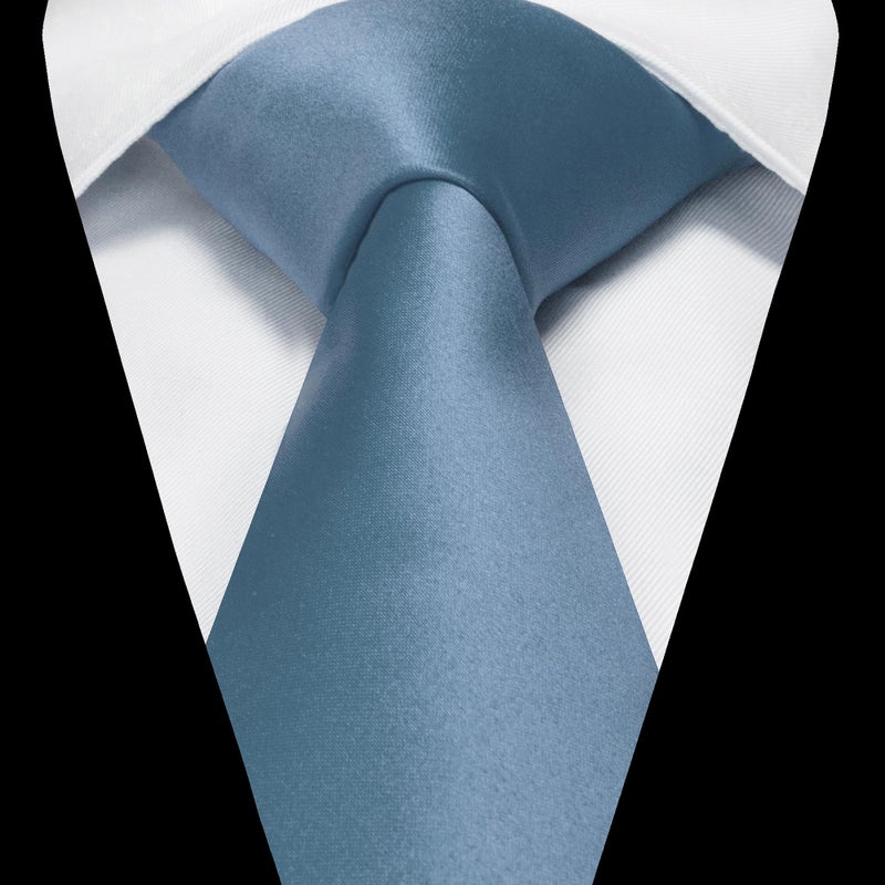 RBOCOTT Dusty Blue Tie and Pocket Square Necktie with Tie Clip Set(8cm-44) - Image 3