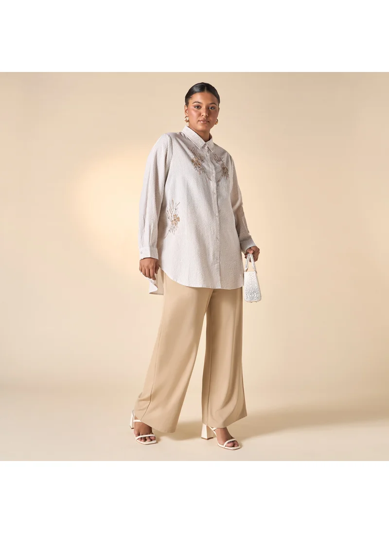  أولا بوبكن Plus Size Ulla Popken Embellished Shirt with Long Sleeves