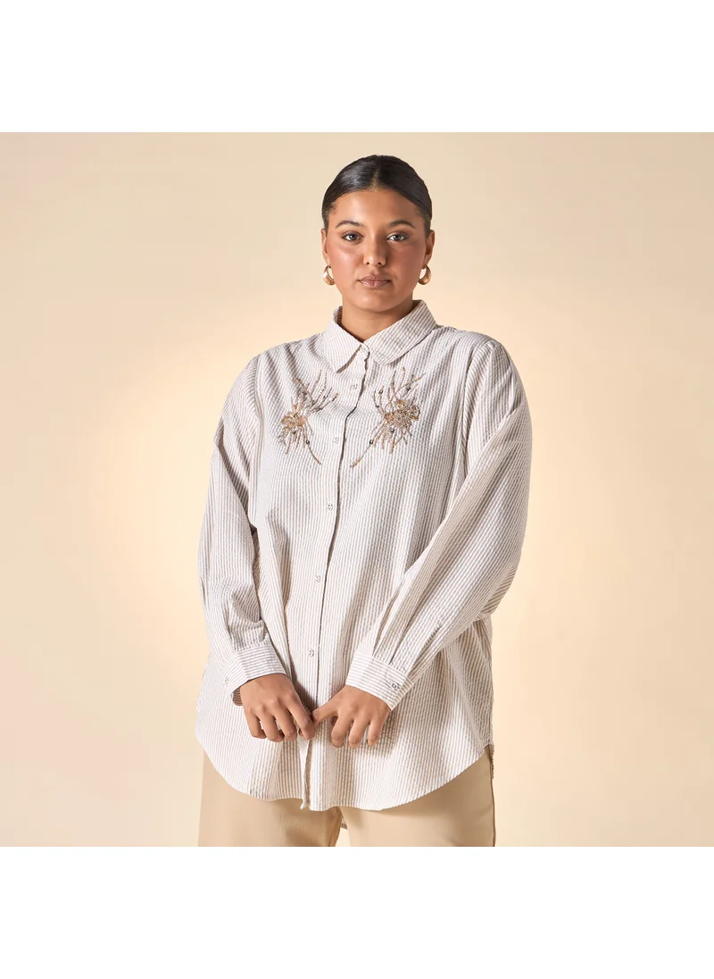  أولا بوبكن Plus Size Ulla Popken Embellished Shirt with Long Sleeves