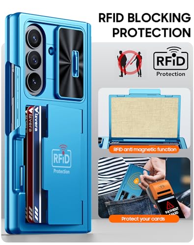 Vizvera for Samsung Galaxy Z Fold 7 Case RFID Wallet with Cards Holder [Hinge Cover] [Camera Cover] Shockproof Silicone Protective Phone Case for Z Fold 7 2025-Lake Blue - Image 3