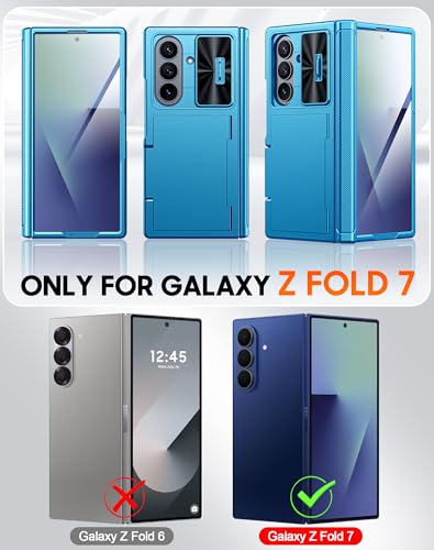 Vizvera for Samsung Galaxy Z Fold 7 Case RFID Wallet with Cards Holder [Hinge Cover] [Camera Cover] Shockproof Silicone Protective Phone Case for Z Fold 7 2025-Lake Blue - Image 2