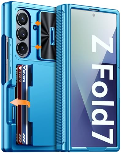 Vizvera for Samsung Galaxy Z Fold 7 Case RFID Wallet with Cards Holder [Hinge Cover] [Camera Cover] Shockproof Silicone Protective Phone Case for Z Fold 7 2025-Lake Blue - Image 1