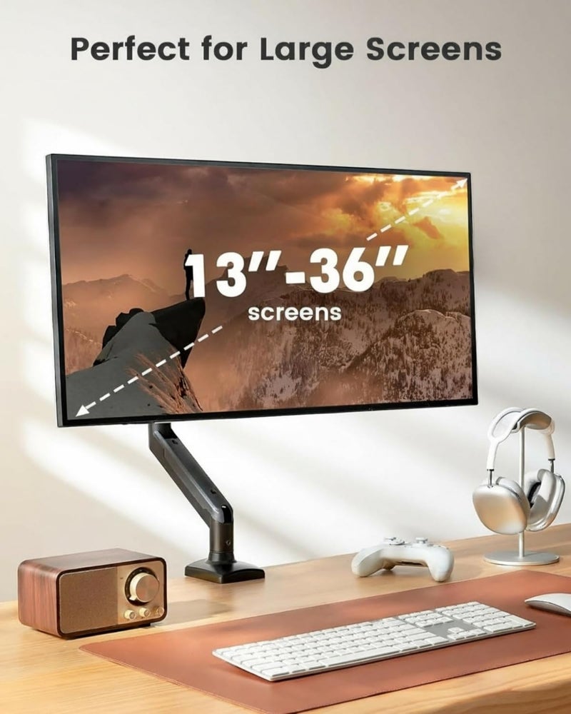 ErGear Single Monitor Arm for 13-36 inch Screens, Adjustable Gas Spring Monitor Mount Holds up to 22 lbs, Computer Monitor Stand with VESA Mount, C-Clamp & Grommet Base, Max VESA 100x100mm - Image 2