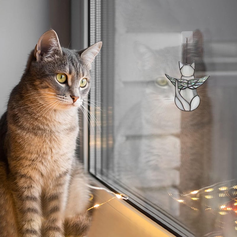 BOXCASA Cat Memorial Gifts for Loss of a Cat - Iridescent Angel Wing Suncatchers for Stained Glass Window Hangings,Loss of Pet Sympathy Gift for Women - Image 4