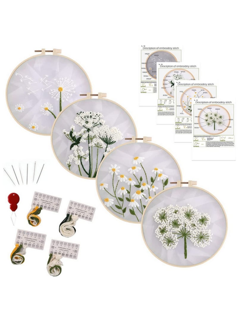 4Pcs Embroidery Starter Kit for Beginners Adults with Different Patterns Portable Embroidery Stitch Practice Kit for Hand Embroidery Learning and DIY Craft Projects  - Image 1