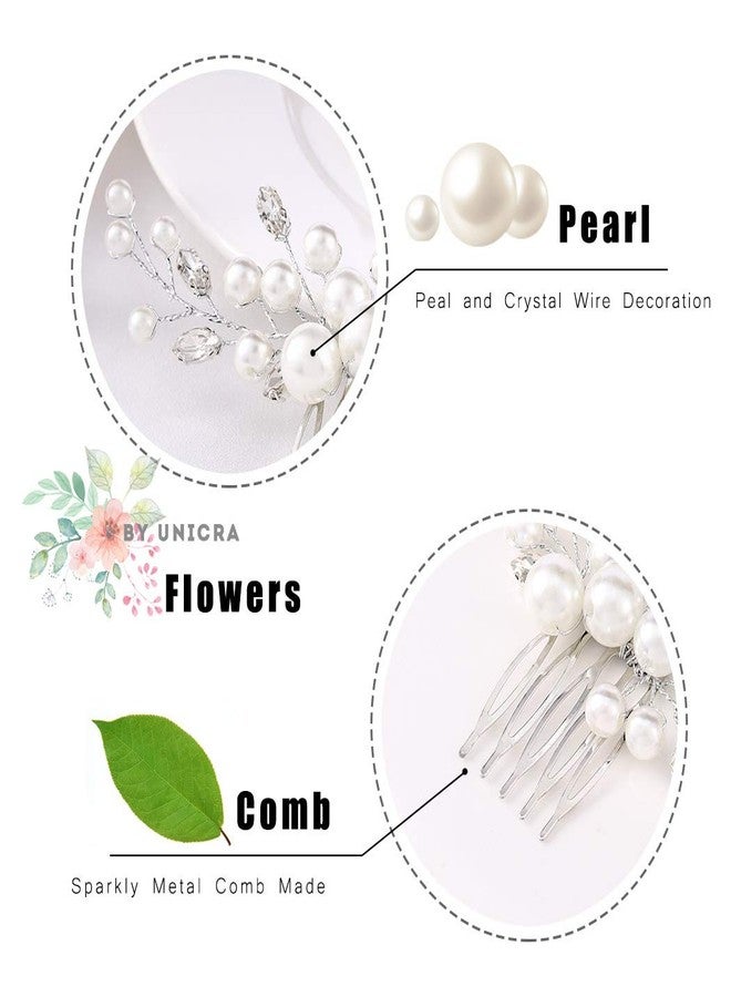 Unicra Bride Pearl Wedding Hair Comb Silver Bridal Side Comb Crystal Hair Accessorie for Women and Girls (Silver) - Image 4