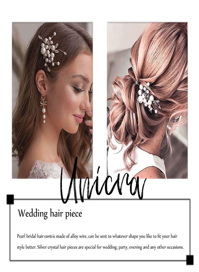 Unicra Bride Pearl Wedding Hair Comb Silver Bridal Side Comb Crystal Hair Accessorie for Women and Girls (Silver) - Image 3