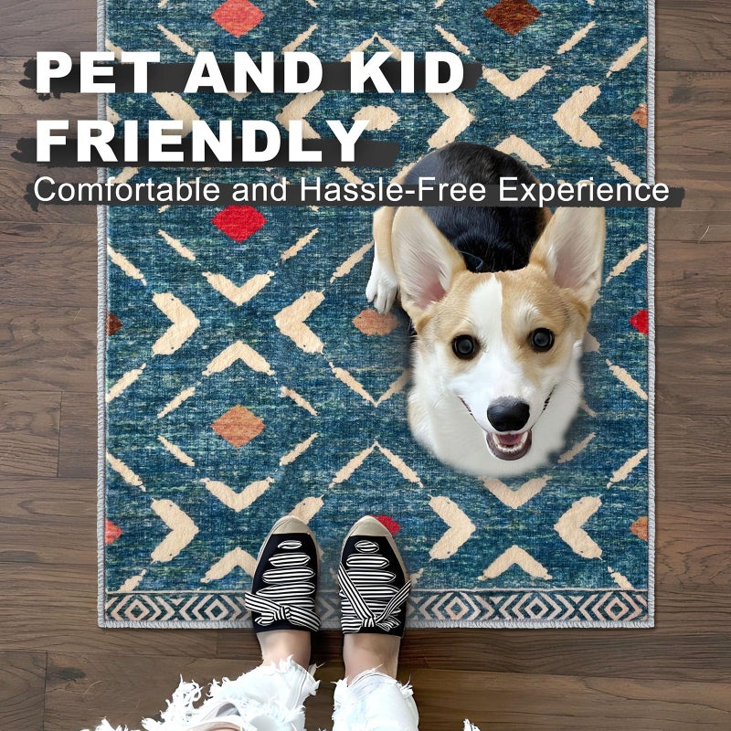 KILOCOCO Small Area Rug 2'x3' Entryway Rug Indoor Door Mat Boho Rug Machine Washable Non Slip Small Rug for Bedroom Kitchen Entrance Geometric Carpet  Teal - Image 3