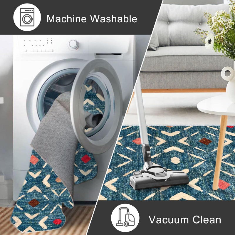KILOCOCO Small Area Rug 2'x3' Entryway Rug Indoor Door Mat Boho Rug Machine Washable Non Slip Small Rug for Bedroom Kitchen Entrance Geometric Carpet  Teal - Image 4