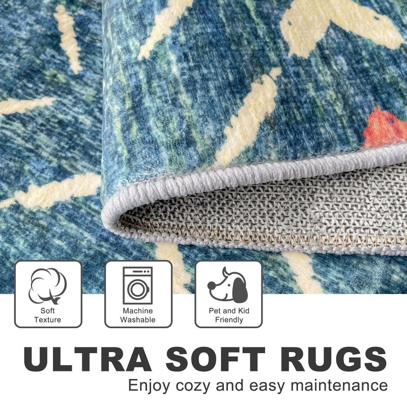 KILOCOCO Small Area Rug 2'x3' Entryway Rug Indoor Door Mat Boho Rug Machine Washable Non Slip Small Rug for Bedroom Kitchen Entrance Geometric Carpet  Teal - Image 1