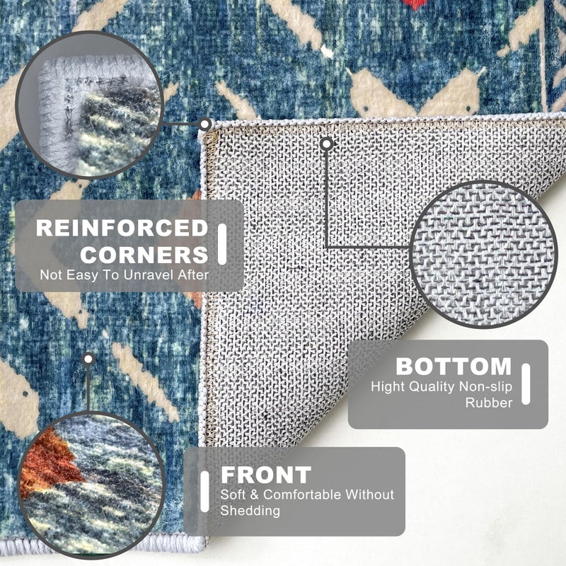 KILOCOCO Small Area Rug 2'x3' Entryway Rug Indoor Door Mat Boho Rug Machine Washable Non Slip Small Rug for Bedroom Kitchen Entrance Geometric Carpet  Teal - Image 2
