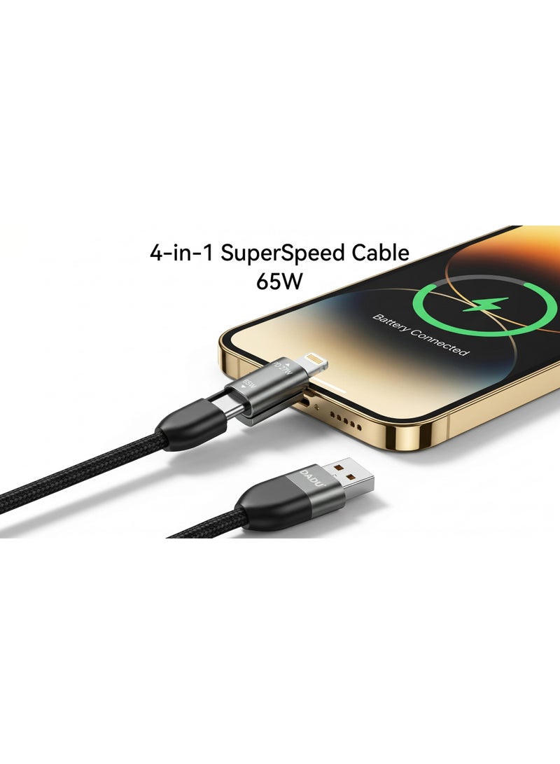 DADU DC-C221 4-in-1 Silicone Cable – 65W Fast Charging – Type-C & USB-A Input – Type-C & Lightning Output –Multi-Device Compatible - Image 3