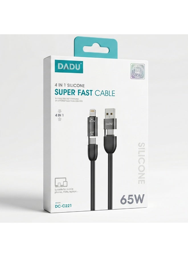 DADU DC-C221 4-in-1 Silicone Cable – 65W Fast Charging – Type-C & USB-A Input – Type-C & Lightning Output –Multi-Device Compatible - Image 2