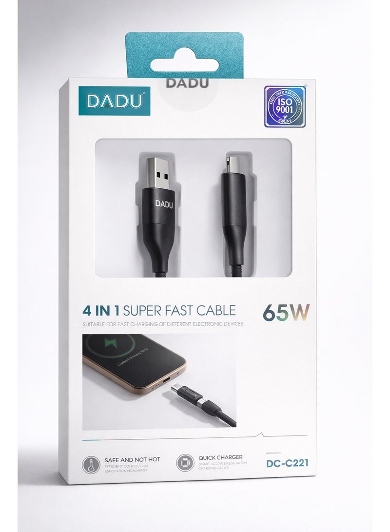 DADU DC-C221 4-in-1 Silicone Cable – 65W Fast Charging – Type-C & USB-A Input – Type-C & Lightning Output –Multi-Device Compatible - Image 4