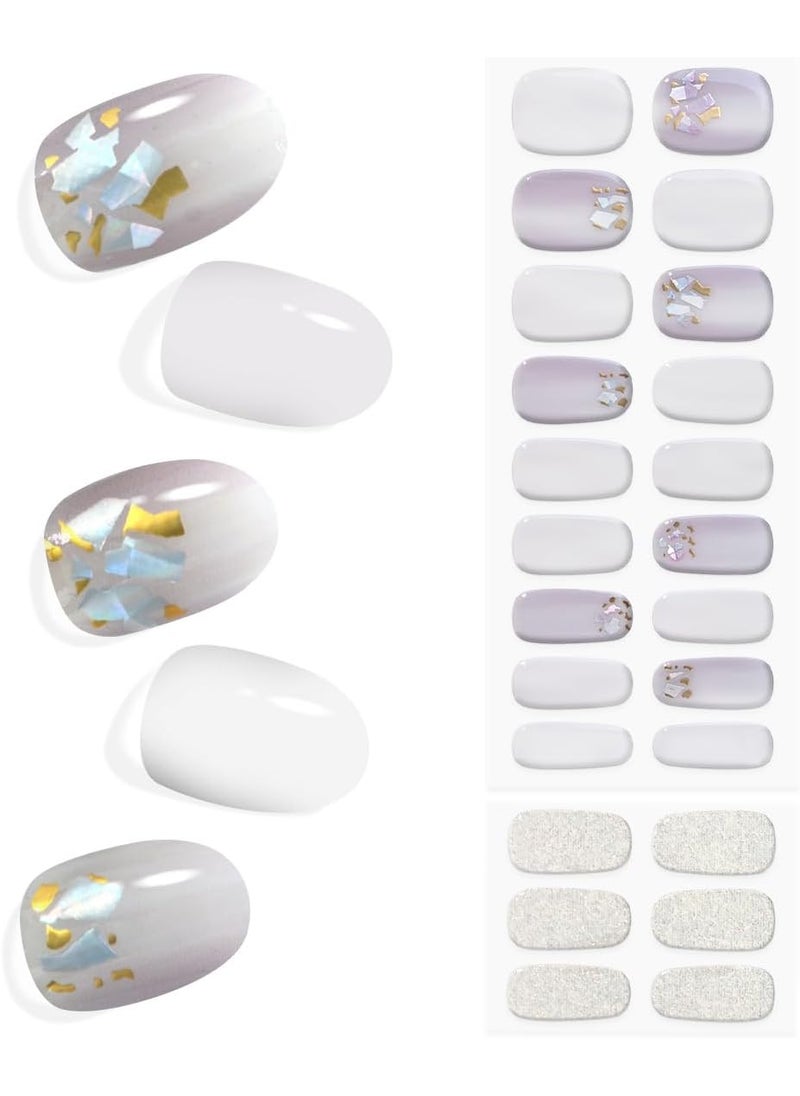 King Horse Semi Cured Gel Nail Stickers 24pcs Long Lasting Nail Polish Wraps Salon-Quality Semi-Cured Gel Nail Strips UV Lamp Required Semicured Gel Nail Wraps for Women Includes Prep Pads, Nail File, Wood Stick 