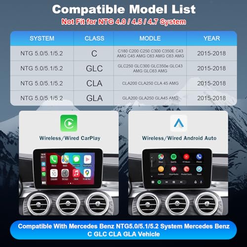 HMYC Wireless Carplay Retrofit Kit Decoder Module for Mercedes Benz NTG5.0 B C GLC CLA GLA Class W205 2015-2018 Year, Support Wireless Android Auto, Reverse Camera, Original Car OEM Control - Image 3
