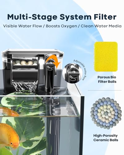 Wonderfactory 5 Gallon Small Aquarium Set Glass Fish Tank 6 Gallon, Starter Kit with Heater Water Pump Cleaning System Filter Bright Light Rocks Gravel Cleaning Tool, Clear Rimless Betta Plants - Image 5