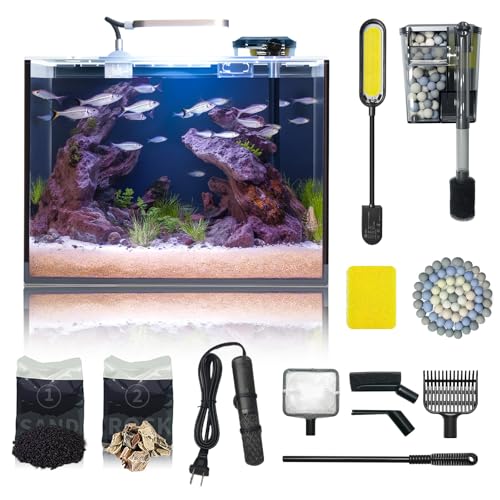 Wonderfactory 5 Gallon Small Aquarium Set Glass Fish Tank 6 Gallon, Starter Kit with Heater Water Pump Cleaning System Filter Bright Light Rocks Gravel Cleaning Tool, Clear Rimless Betta Plants - Image 1