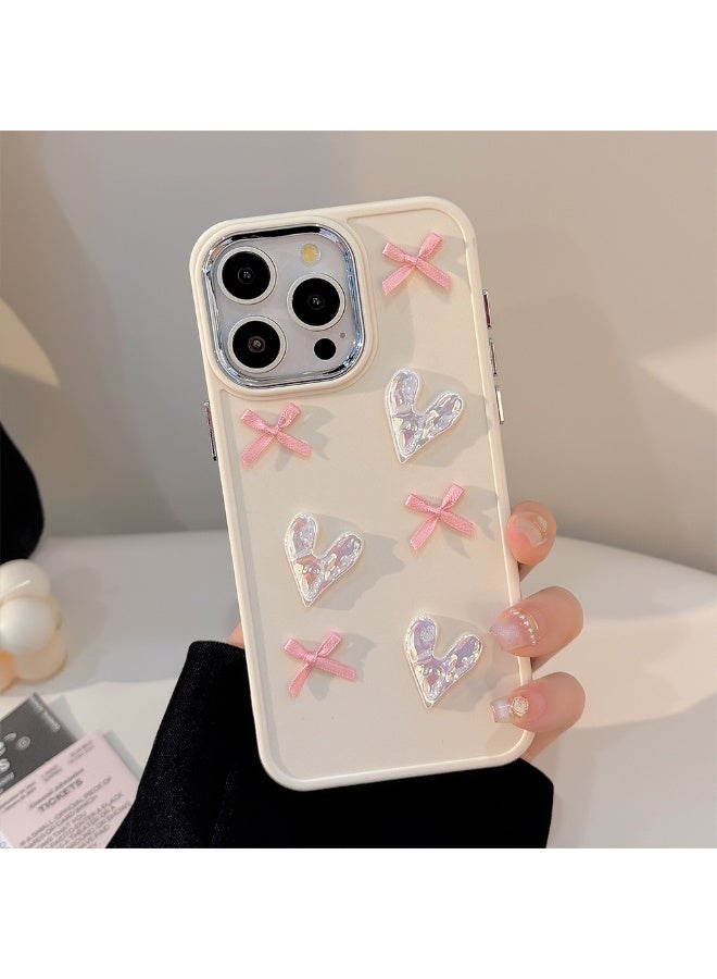 NIBEMINENT Pink Heart Shaped Bow Protective TPU Case Cover For iPhone 17 Air, Off White