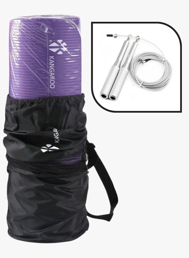 KANGAROO Exercise mat set, 15mm thick, purple, with professional jump ropes