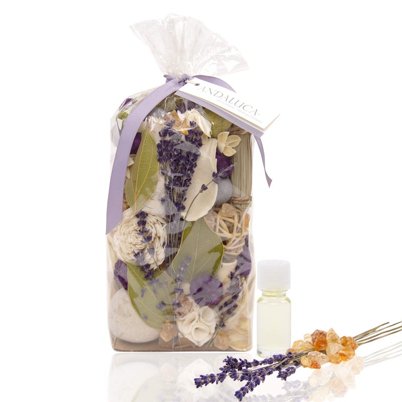 ANDALUCA Amber Lavender Potpourri | Large 20 oz Bag + Fragrance Vial | Scents of Crushed Lavender, Crystal Amber, White Eucalyptus, Sheer Musk and Sage - Image 1
