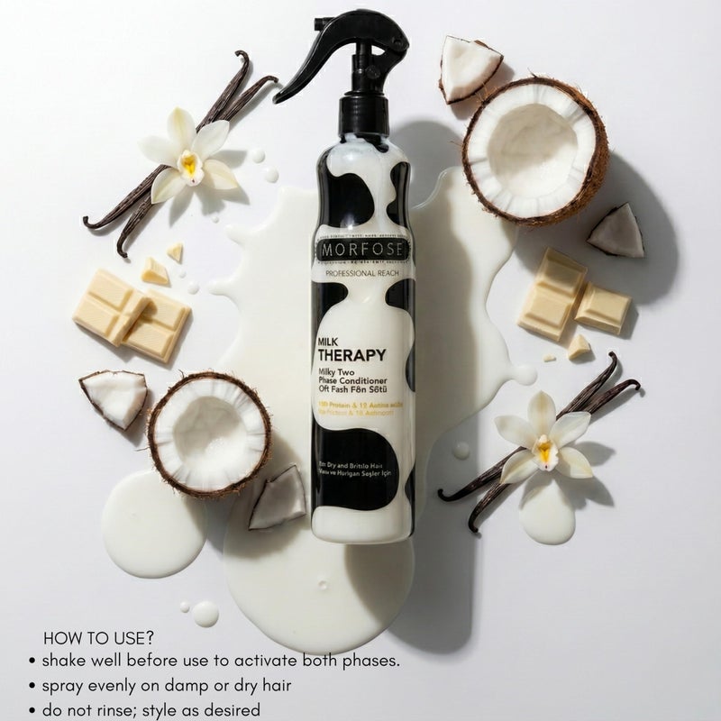 Morfose Professional Two Phase Leave-in Conditioner for Dry, Damaged, or Brittle Strands, Repairs and Protects, Damage, and Split Ends, 13.52 Fl Oz (Milk Therapy) - Image 4
