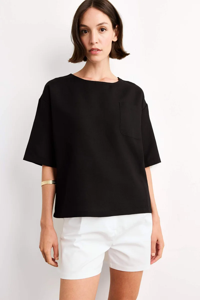 DeFacto Relax Fit Crew Neck Woven Short Sleeve Shirt