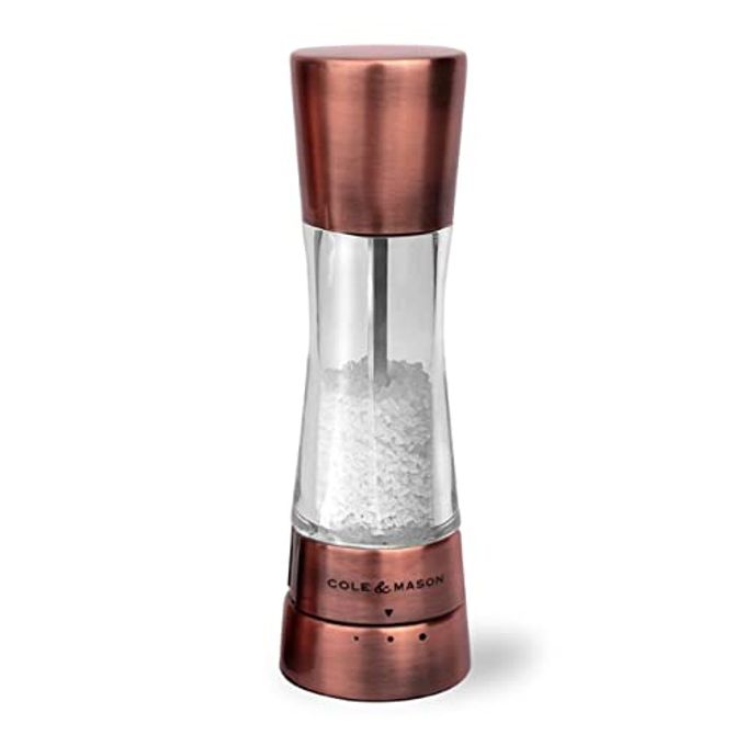COLE & MASON Derwent Salt Grinder - Copper Mill Includes Gourmet Precision Mechanism and Premium Sea Salt