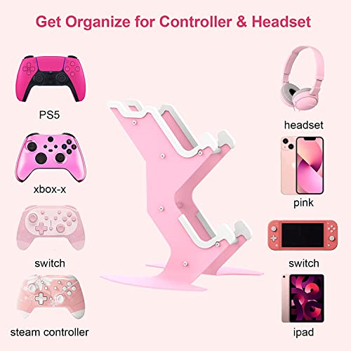 NBCP Controller Holder Pink, Game Controller Rack Headset Stand for Xbox Series X S/Xbox one / PS5 / PS4 / NS/PC/Headset, Aluminum Metal Headset Mount Universal Organizer for Video Game Accessories - Image 2