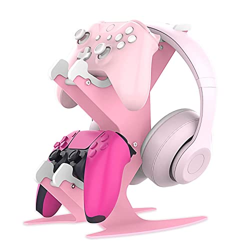 NBCP Controller Holder Pink, Game Controller Rack Headset Stand for Xbox Series X S/Xbox one / PS5 / PS4 / NS/PC/Headset, Aluminum Metal Headset Mount Universal Organizer for Video Game Accessories - Image 1