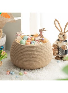 Goodpick Cute Round Basket Cotton Rope Jute Baskets In Living Room Woven Towel Basket Bedroom Storage Bakset For Children Corner Plant Basket Indoor Jute 10"D X 8.3"H  - Image 3